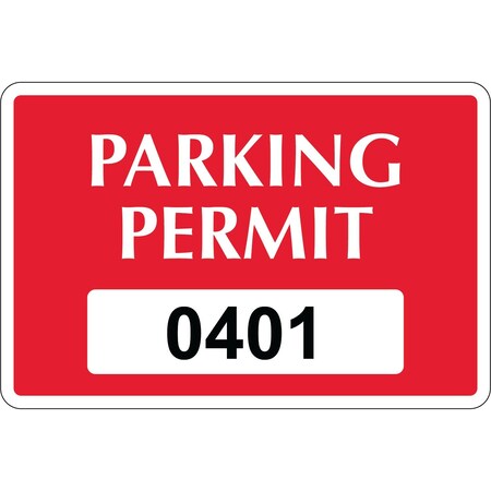 Lustre-Cal Vinyl Permanent Parking Permit Dark Red 3in x 2in  Serialized 401-450, 50PK 253739PvWh1Rd0401